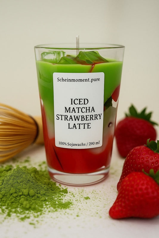 Getränke Kerze: ICED-Strawberry-Latte – Duftkerze aus Sojawachs