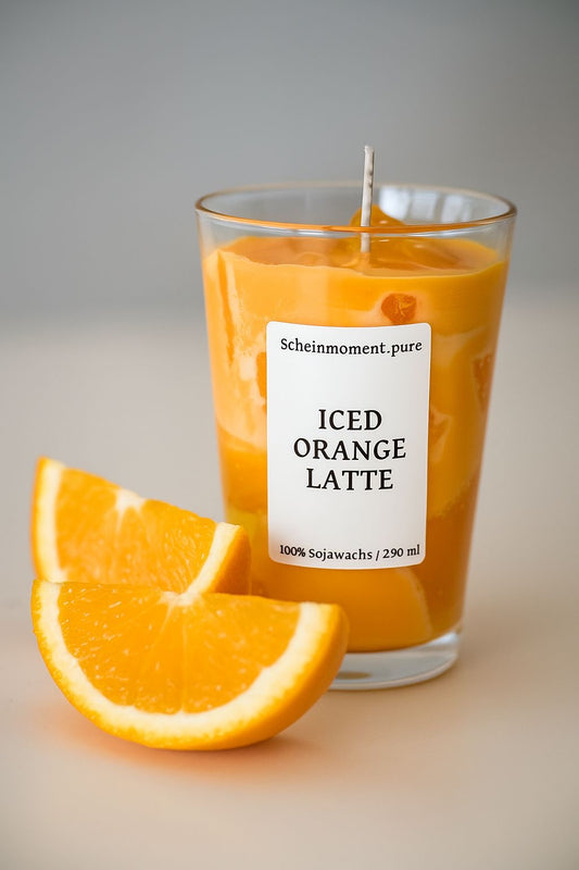 Getränke Kerze: ICED-Orange-Latte – Duftkerze aus Sojawachs